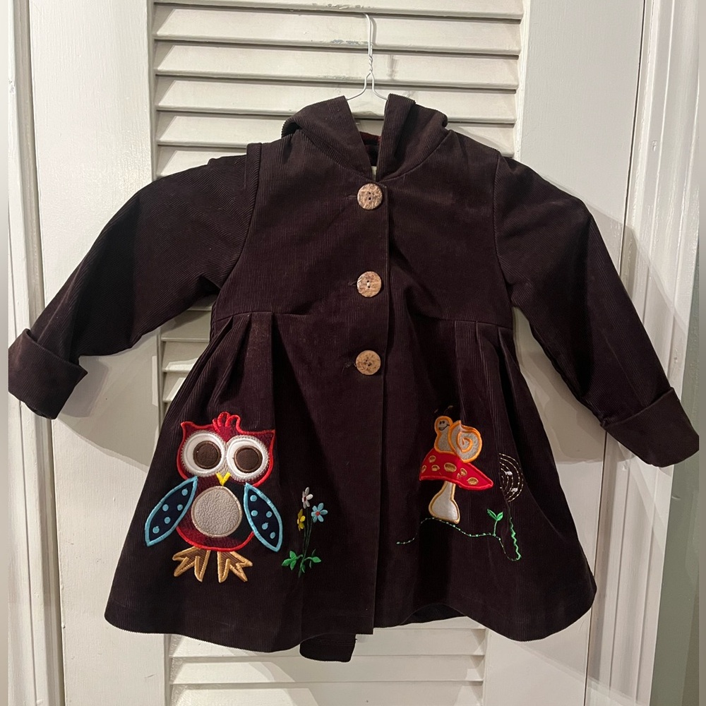 Maria Elena Brown Owl Appliqué Corduroy Fleece lined Jacket - 3T